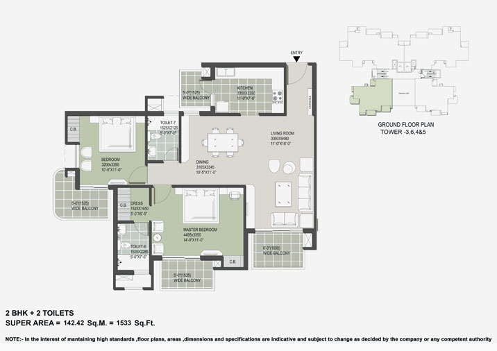 Floor Plan 2bhk 2 toilets